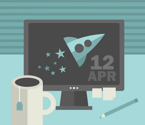 computer screen with retro spaceship vector image