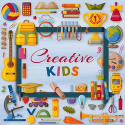 Creative kids background with 3d paper cut signs vector