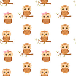 Seamless pattern with cute baby owl on tree vector