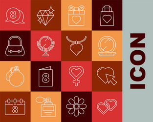 set line two linked hearts and cursor click vector image