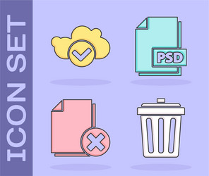 set trash can cloud with check mark delete file vector image