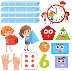 math classroom objects with supplies and students vector