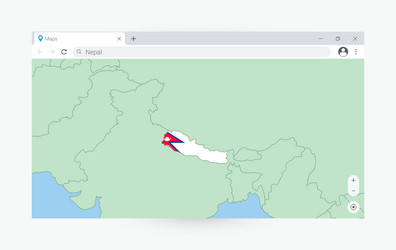 Browser window with map of nepal searching vector