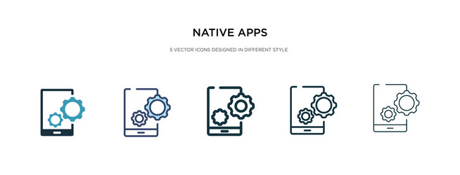 Native apps icon in different style two colored vector