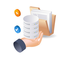 database folder above hand technology infographic vector image