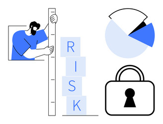 man measuring risk with ruler and stacked blocks vector image