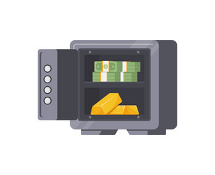 metallic banking safe open door cash money dollar vector