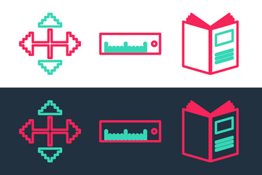 set line open book pixel arrows in four vector image