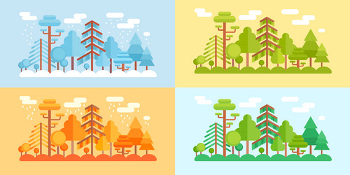 Flat style forest scenery four stylized seasons vector