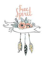 Floral Ribbon with Feathers Vector Image