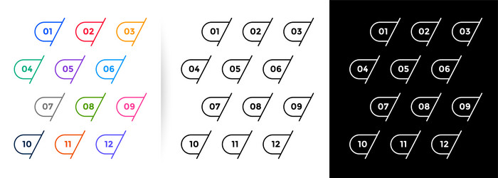 set of one to twelve line style bullet point vector image