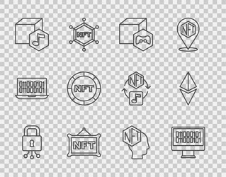 set line cyber security binary code nft digital vector image