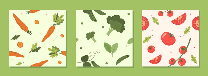 vegetables seamless patterns set repeating design vector image