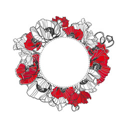 poppy frame card flower circle isolated vector