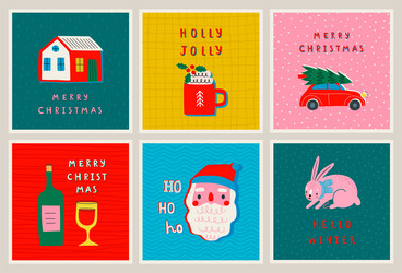 Christmas card set - hand drawn cute flyers vector