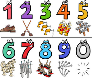 Colorful Number Set with Objects vector image