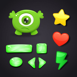 Game UI Icon Set - Monsters & Buttons vector image