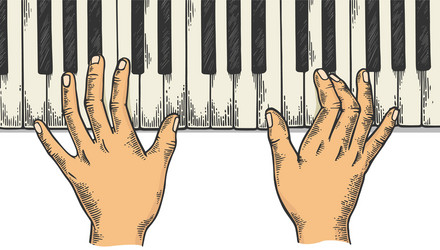 Hands and piano engraving vector