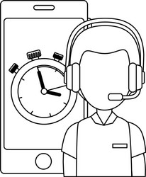 logistic worker with smartphone and chronometer vector image
