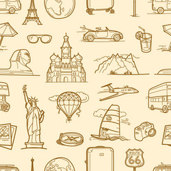 Travel destination linear style seamless pattern vector