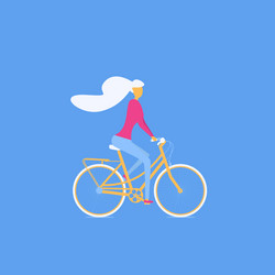 Girl riding a bicycle otdoor activity traveling vector