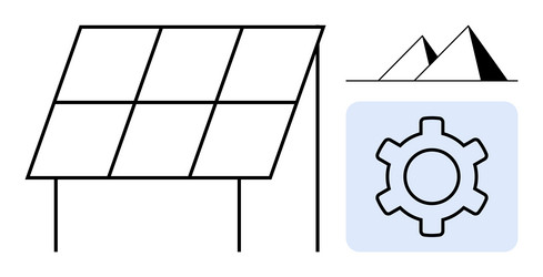 solar panel array with pyramid shapes and cogwheel vector image