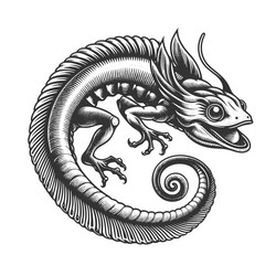fantasy lizard creature engraving sketch Vector Image