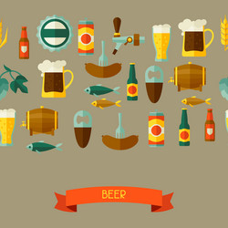 seamless pattern with beer icons and objects vector image