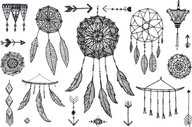 Boho decor set collection hand drawn Royalty Free Vector