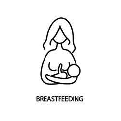 Breastfeeding Line Icon - Baby & Mom Vector Image