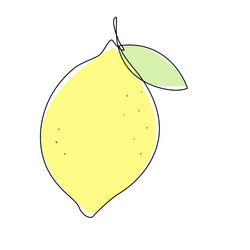 lemon with leaf in continuous line drawing vector image