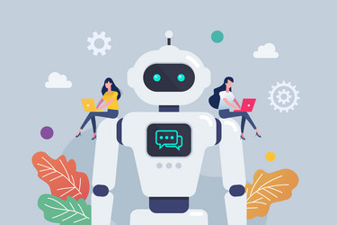 people control android robot on robots shoulder vector image