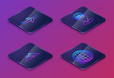 set isometric line plane mountains map pointer vector image