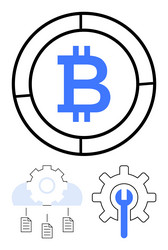 bitcoin framework with cloud data network and gear vector image