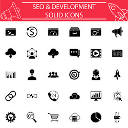 Seo and development solid icon set vector