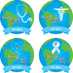 set labels with text and elements for world health vector image