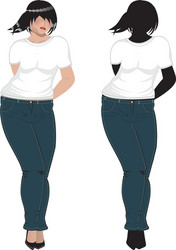 Plump woman in white t shirt vector