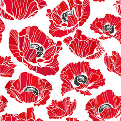 Poppy pattern sketch line white black red vector