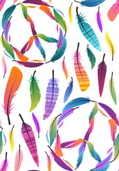 seamless boho texture with multicolored feathers vector