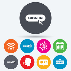 sign in icons login with arrow hand pointer vector image