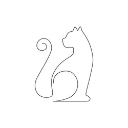 One line drawing cat standing with curled tail Vector Image