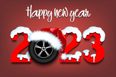 Happy new year 2023 and car wheel vector