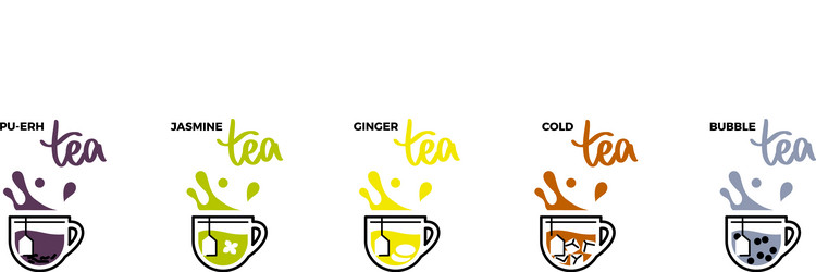 Tea cup icons hot drink with splashes vector