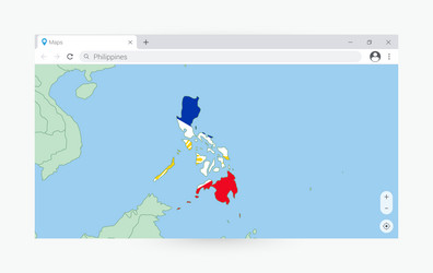 browser window with map of philippines searching vector image
