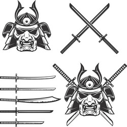 Samurai Mask with Crossed Swords Vector Image