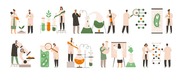 set different biochemists working in labs vector image