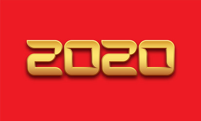 shiny gold sign number 2020 on red background vector image