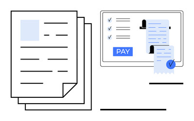 digital payment process with documents and invoice vector image