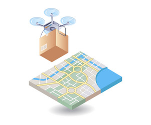 drone with location map flat isometric 3d vector image