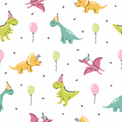 seamless pattern with dinosaurs birthday party vector image